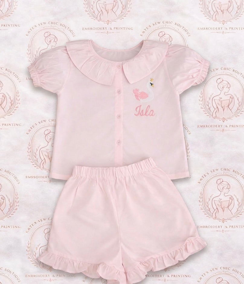 Girls shorts and shirt set - swan design
