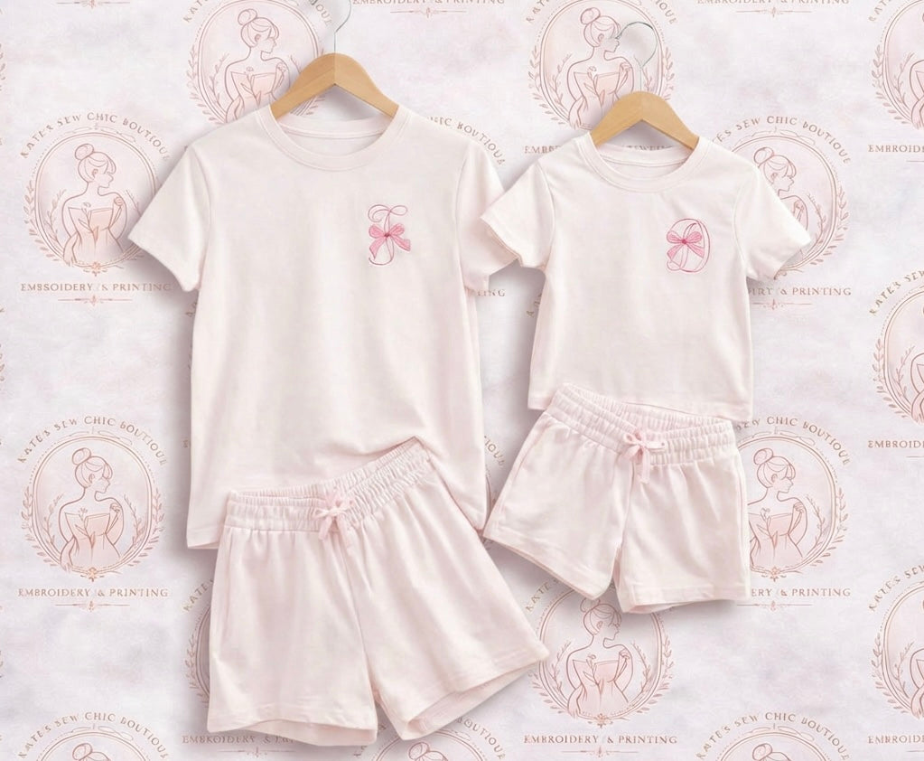Girls Shorts and t-shirt set - initial bow design