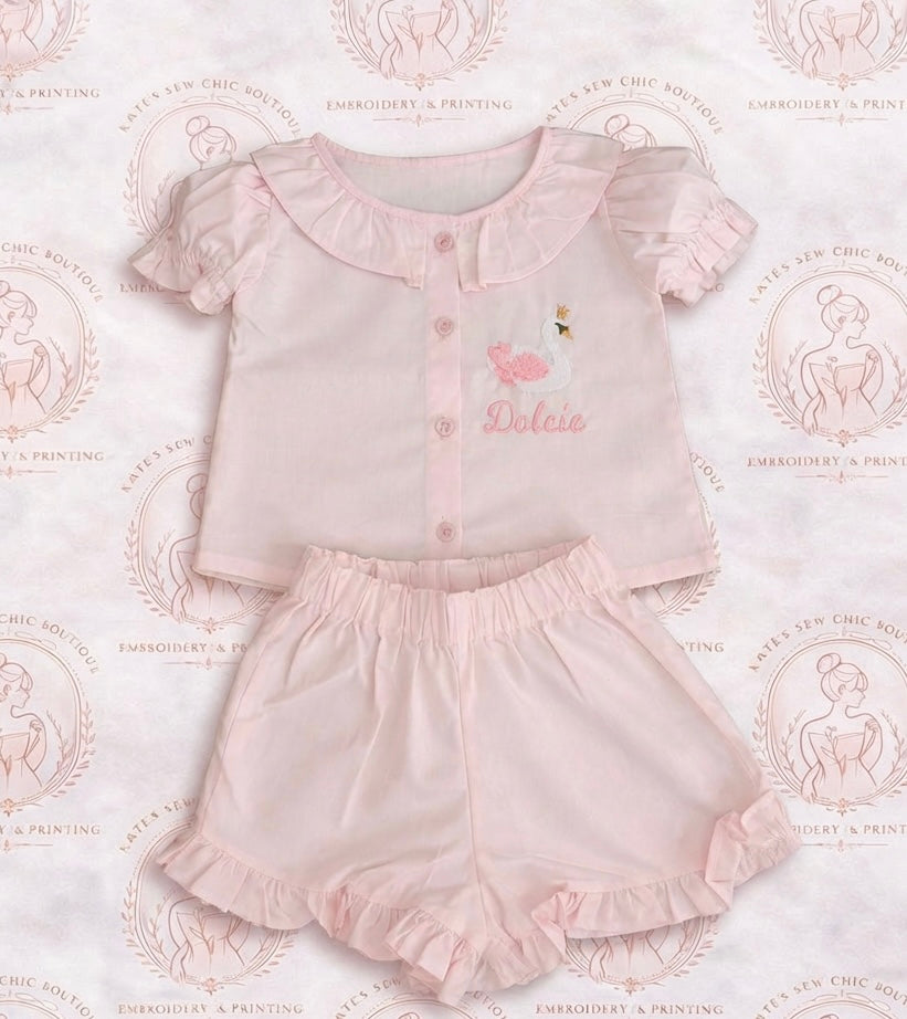 Girls shorts and shirt set - swan design